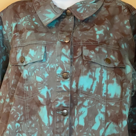 Size L Turquoise and Brown Tie Dye Jacket - Picture 3 of 9